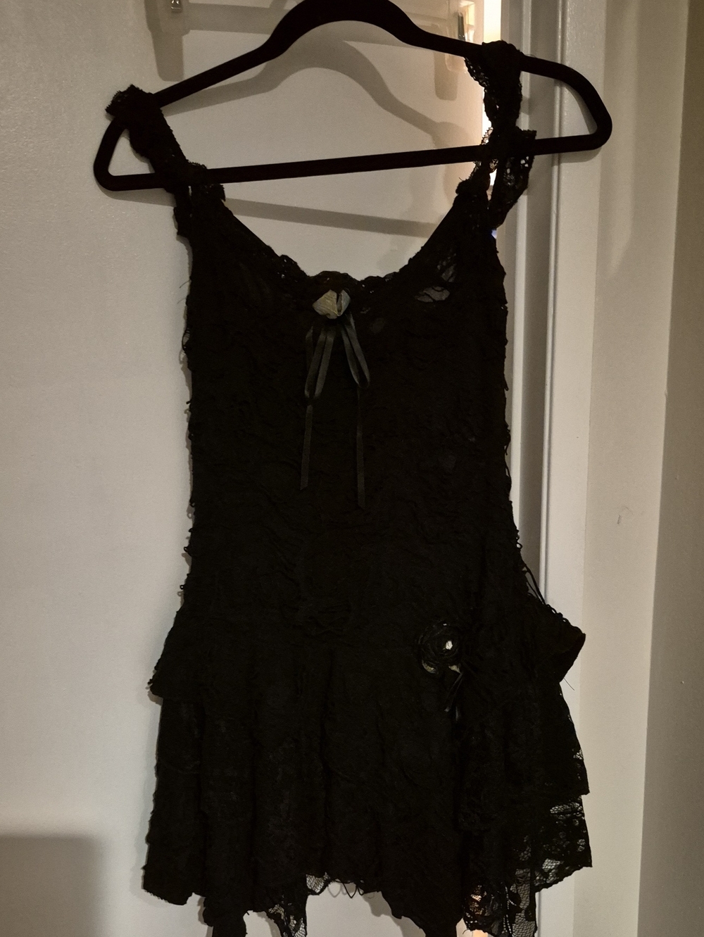 Widow...Dolls Kill Black Lace Mini Dress with Ruffle Hem